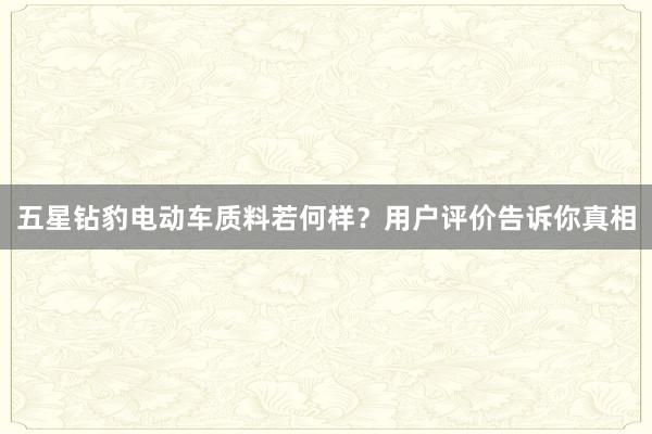 五星钻豹电动车质料若何样？用户评价告诉你真相